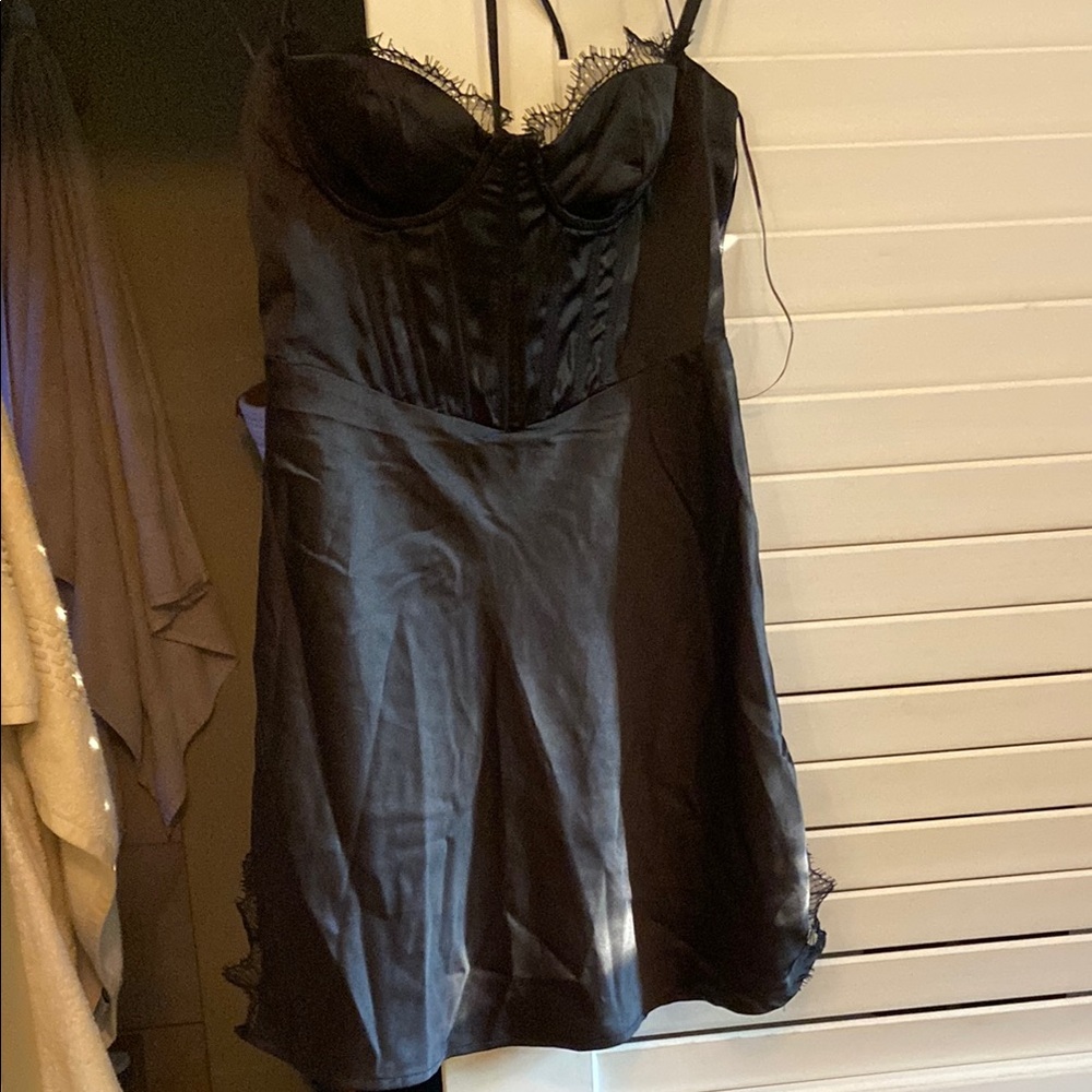 Mahina Black Mini Dress with Spaghetti Straps and Ruching
